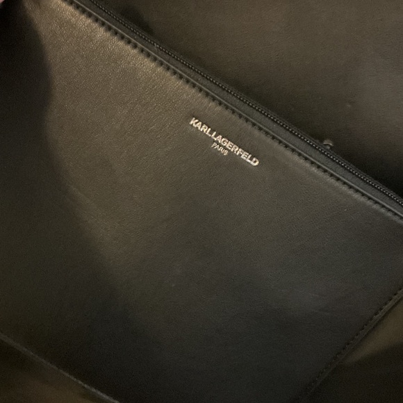 Karl Lagerfeld Black Leather Tote with Silver Accents - Picture 4 of 12